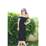 Bohemian Kadın Siyah Romantik Prenses Yaka Askılı Elbise siyah L/XL