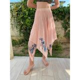 Bohemian Salaş Asimetrik Otantik Uzun Etek - Standart - Pembe