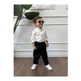 bohemiankids baby wear Siyah keten gömlek beyaz keten pantolon
