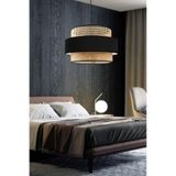 Bohhem Bohem Triple Metal Kasalı Gerçek Rattan ve Siyah Kumaş Salon Avize Üç Katlı Pasta Yatak Odası Sarkıt Rattan Siyah 20 x 30