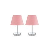 Bohhem Metal Ayaklı Ikili Abajur Masa Lambası Krom Set Pembe Kumaş PEMBE