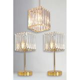 Bohhem Metal Kristal Camlı Sarkıt Avize ve Abajur Seti Yatak Odası Abajur Salon Avize Altın 15 x 14
