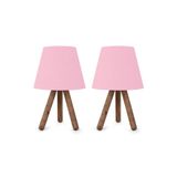 Bohhem North Home Ahşap Ayaklı Abajur Kumaş Başlık 2'li Toz Pembe