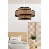 Bohhem Otantik Trio Metal Kasalı Kahve Hasır Kaplama Rattan Salon Avize Üç Katlı Pasta Yatak Odası Sarkıt Kahverengi 30 x 17
