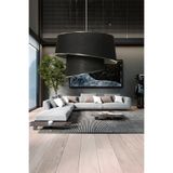 Bohhem Stil Asitmetrik Pasta Avize Gri Kırçıl Kumaş Gümüş Şeritli Yatak Odası Salon Sarkıt Siyah 33 x 20
