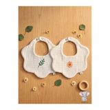 Boho Piccolo Özel Seri Nakışlı 2'li 8 Kat Müslin Bebek Mama Önlüğü ve Yakalık