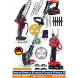 Böhrer 21V 5AH +4 Akülü BA01114K Uzayan Teleskopik Kol Çim Biçme - Akülü Zincirli Budama Testeresi ve 30MM Budama Makası - Pratik Süper 3'lü Set
