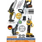 Böhrer 21V 5AH +4 Akülü BA01114S Uzayan Teleskopik Kol Çim Biçme - Akülü Zincirli Budama Testeresi ve 30MM Budama Makası - Pratik Süper 3'lü Set