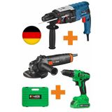 BÖHRER 3'lü 3200W Kırıcı Delici Hilti + V58 5000mAh Akülü Vidalama + 2100W 125mm Demir Kesme Taşlama Makine