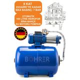 BÖHRER 6 KADEMELİ YMP6-70 YÜKSEK BASINÇ 8 KAT 25 DAİRE 'YE KADAR 1.75 HP 100L TANK HİDROFOR SU MOTORU POMPA