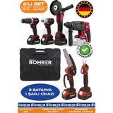 Böhrer Akülü 6 Lı Kombo Set BA011133K , 30MM Budama Makası + 10 - 15CM Budama Testereli + Taşlama + Kırıcı - Delici + Somun Sıkma + Darbeli Vidalama