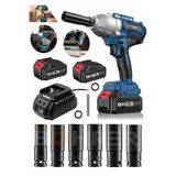 BÖHRER Akülü Darbeli Anahtar Fırçasız Blue 1/2 Inç Yüksek Torklu Somun Sıkma 2x 5.0ah Pil + 5 Soket Takımı