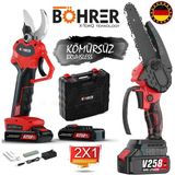 Böhrer Alman 2'li Akülü Budama Seti V258 5000MAH Akülü Budama Makası ve Akülü Testere Ağaç