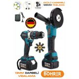 BÖHRER ALMAN V598 5AH SÜPER 2'Lİ AKÜLÜ 13MM DARBELİ VİDALAMA VE AKÜLÜ TAŞLAMA MAKİNESİ DEMİR KESME MAKİNESİ