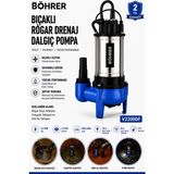Böhrer BA011331 V2200DF Parçalayıcı Bıçaklı Rögar Drenaj Dalgıç Pompa 3 Hp 380 L/dak Foseptik, Atık