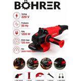 Böhrer BA011337 1200W Devir Ayarlı Elektrikli Avuç Taşlama Makinesi 125 mm Köşe Taşlama - Kırmızı - Siyah