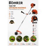 Böhrer BA011341 55CC 3.5 Hp Benzinli Yan Tip Motorlu Tırpan Çim Biçme Makinesi Full Set Canavar Başlık Misina Kafa 40T Disk - TURUNCU