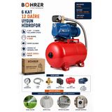 Böhrer BA011428 6 Kat 12 Daire Uygun 1.5 Hp 50L Otomatik Hidrofor Su Pompası - Bakır Sargılı