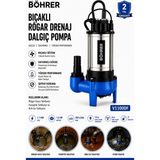 Böhrer V1100DF Bıçaklı Rögar Drenaj Dalgıç Pompa 1.5 Hp 350 L/dak Kirli Su ve Foseptik Tahliye Pompa
