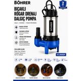 Böhrer V1300DF Bıçaklı Rögar Drenaj Dalgıç Pompa 1.7 Hp 400 L/dak Foseptik, Kirli Su ve Atık Su Tahl