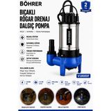 Böhrer V1800DF Parçalayıcı Bıçaklı Rögar Drenaj Dalgıç Pompa 2.4 Hp 440 L/dak Foseptik, Kirli Su ve