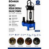 Böhrer V370DF Bıçaklı Rögar Drenaj Dalgıç Pompa 0.50 Hp 175 L/dak Paslanmaz Kirli Su Foseptik Tahliy