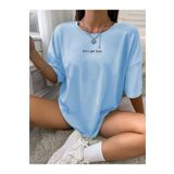 Boi Let's Get Lost Yazı Baskılı Bol Salaş Kesim Oversize T-Shirt -Siyah Beyaz Renk Bisiklet Yaka Tişort
