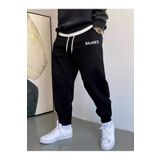 Boi Siyah Erkek Oversize Kışlık Eşofman Altı Jogger Şardonlu 3 Iplik- Lastik Paça Balance Yazı Baskılı