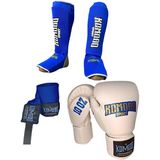Boks Eldiveni 8 Oz/bandaj 3,5 Metre /elastik Kick Boks Kaval ve Ayaküstü Koruyucu Set - Beyaz