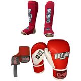 Boks Eldiveni 8 Oz/bandaj 3,5 Metre /elastik Kick Boks Kaval ve Ayaküstü Koruyucu Set - Kırmızı