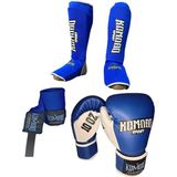 Boks Eldiveni 8 Oz/bandaj 3,5 Metre /elastik Kick Boks Kaval ve Ayaküstü Koruyucu Set - Mavi - XL