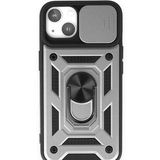 Bol Çeşit iPhone 14 Pars Lens Yüzüklü Gümüş Silikon Kılıf