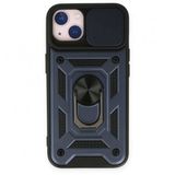 Bol Çeşit iPhone 14 Pars Lens Yüzüklü Lacivert Silikon Kılıf
