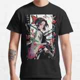Bol Kalıp Elegant Waifu Shinobu Kocho Demon Slayer Anime Girl Tasarım Baskılı T-Shirt - Siyah