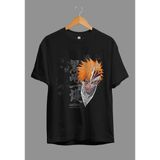 Bol Kalıp Unisex Bleach Ichigo Kurosaki (Hollow Mask) Özel Tasarım Anime Tişört - Siyah