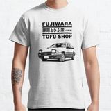 Bol Kalıp Unisex Initial D Fujiwara Tofu Shop AE86 Manga Tasarım Baskılı Tshirt - Beyaz