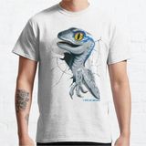 Bol Kalıp Unisex Jurassic World Baby Blue Velociraptor Tasarım Baskılı Tshirt - Beyaz