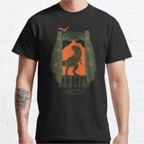 Bol Kalıp Unisex Jurassic World: Camp Cretaceous Park Gate Silhouette Tasarım Baskılı Tshirt - Siyah