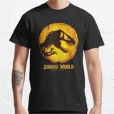Bol Kalıp Unisex Jurassic World Dominion Amber Coin Logo Tasarım Baskılı Tshirt - Siyah