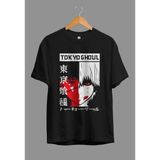 Bol Kalıp Unisex Tokyo Ghoul Kaneki Anime Tasarım Baskılı Tişört - Siyah - XL