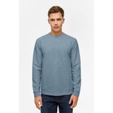 Bol Kesim O Yaka Melanj Desenli Waffle Parlement Mavi Sweatshirt