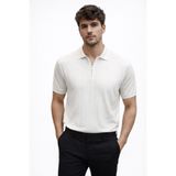 BOLD 2026 Yeni Sezon Fermuarlı Triko Polo Yaka T-Shirt Modern Çizgili Dokulu Erkek Yazlık BEYAZ