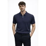 BOLD 2026 Yeni Sezon Fermuarlı Triko Polo Yaka T-Shirt Modern Çizgili Dokulu Erkek Yazlık LACİVERT