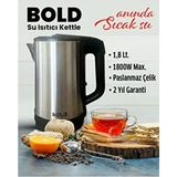 Bold Su Isıtıcı Kettle 1,8 Litre Paslanmaz Çelik Anında Sıcak Su Otomatik Kapanma Özelliği ile - Gri