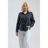 Bold & Young Kadın Antrasit Modal Kumaş Kol Britli Rahat Kalıp Gömlek - 3XL