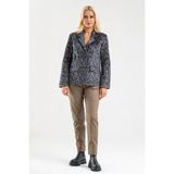 Bold & Young Kadın Baskılı Kadife Blazer Ceket – Likralı Pamuklu Kumaş, Astarlı, Çift Cepli - Haki - 3XL