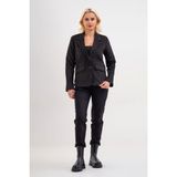 Bold & Young Kadın Baskılı Kadife Blazer Ceket – Likralı Pamuklu Kumaş, Astarlı, Çift Cepli - Siyah Desenli - 2XL