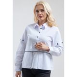 Bold & Young Kadın Beyaz Ara Biyeli Cepli Yarım Pat Düğmeli Kolu Düğme Detaylı Gömlek - 2XL