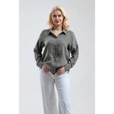 Bold & Young Kadın Haki Modal Kumaş Kol Britli Rahat Kalıp Gömlek - 3XL