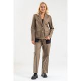 Bold & Young Kadın Üç Cepli Likralı Pamuklu Astarsız Blazer Ceket - Haki - XL